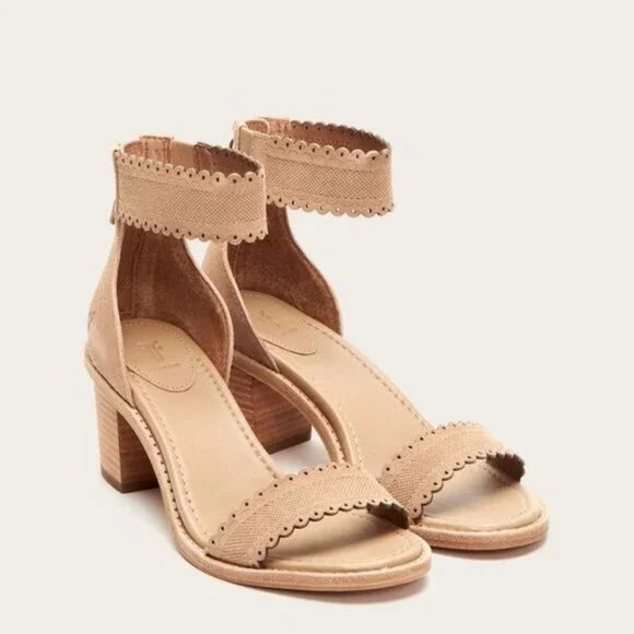 $330 Frye Blush Pink Brielle Scallop Suede Back Zip Heeled Sandal  Wedding/Formal